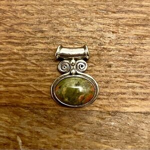 Vintage Unakite Jasper Sterling Silver Pendant